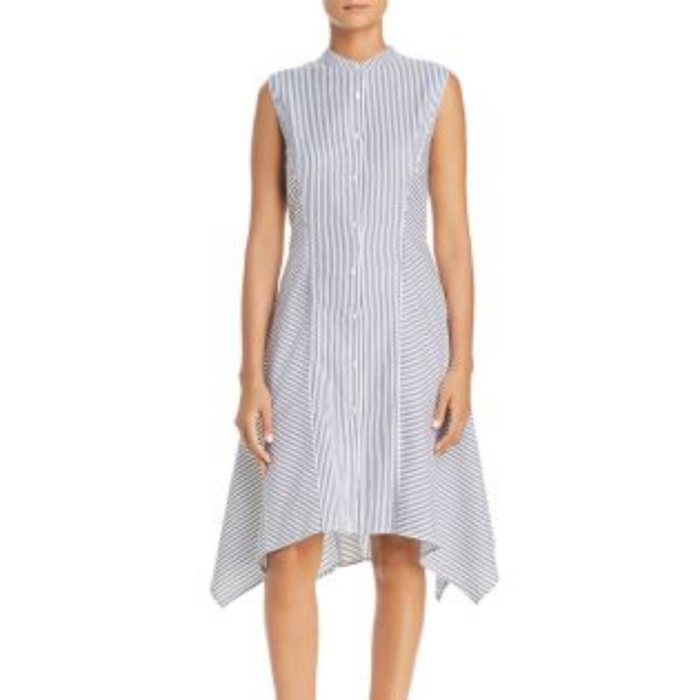DKNY PINSTRIPED A-LINE SHIRT DRESS